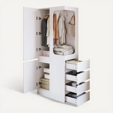 Armoire 70x40x170 Cm Avec Tiroirs Et Penderie Ouverte, Design Une Porte, Blanc Armoire 70x40x170 Cm Avec Tiroirs Et Penderie Ouverte, Design Une Porte, Blanc