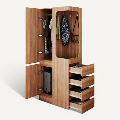 Armoire 70x40x170 Cm Avec Tiroirs Et Penderie Ouverte, Design Une Porte, Bois Armoire 70x40x170 Cm Avec Tiroirs Et Penderie Ouverte, Design Une Porte, Bois