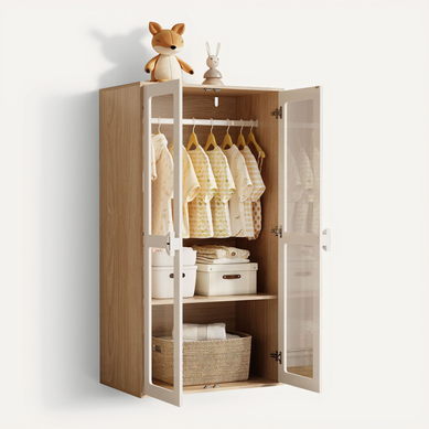 Armoire Enfant 2 Portes Avec Penderie Et étagères Réglables, Blanc Et Bois, 80x50x150 Cm Armoire Enfant 2 Portes Avec Penderie Et étagères Réglables, Blanc Et Bois, 80x50x150 Cm