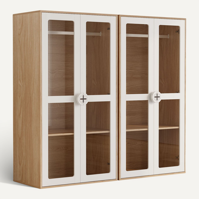 Armoire Enfant Avec Penderie Et étagères Réglables, Blanc Et Bois, 80x50x150 Cm, Lot De 2 Armoire Enfant Avec Penderie Et étagères Réglables, Blanc Et Bois, 80x50x150 Cm, Lot De 2