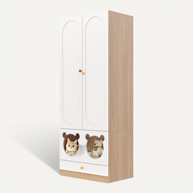 Armoire Enfant Avec Penderie Et Lit Pour Chat, Blanc Et Bois, 80x50x200 Cm Armoire Enfant Avec Penderie Et Lit Pour Chat, Blanc Et Bois, 80x50x200 Cm