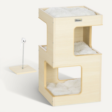 Tonne à Griffer Pour Chat à 2 Niveaux Avec Coussins Et Jouet Suspendu Naturel Et Gris Tonne à Griffer Pour Chat à 2 Niveaux Avec Coussins Et Jouet Suspendu Naturel Et Gris
