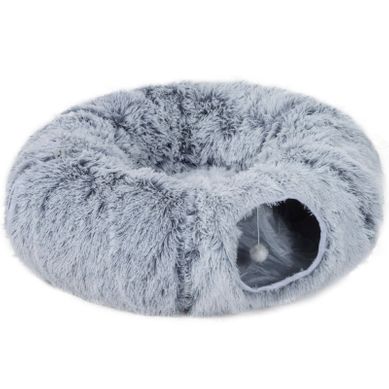 Tunnel Pour Chat 3-en-1, Peluche Avec Coussin Amovible, Pliable, Gris Clair Tunnel Pour Chat 3-en-1, Peluche Avec Coussin Amovible, Pliable, Gris Clair