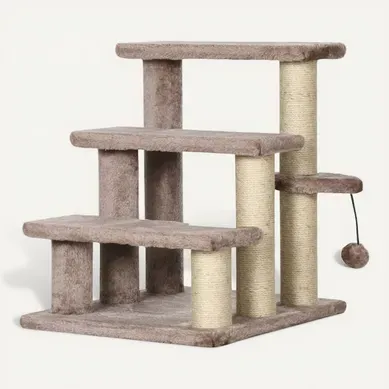 échelle Pour Chat 3 Marches Avec Arbre À Griffer Et Balle Ludique, 45x40x48 Cm échelle Pour Chat 3 Marches Avec Arbre À Griffer Et Balle Ludique, 45x40x48 Cm