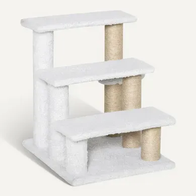 Escalier Pour Animaux 3 Marches Avec Plateformes En Peluche Et Poteaux À Griffer, 45x40x48 Cm Escalier Pour Animaux 3 Marches Avec Plateformes En Peluche Et Poteaux À Griffer, 45x40x48 Cm