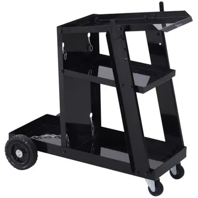 Chariot De Soudage Noir Avec 3 étagères Et Chaînes De Sécurité Pour Bouteilles De Gaz 71x39x70 cm Chariot De Soudage Noir Avec 3 étagères Et Chaînes De Sécurité Pour Bouteilles De Gaz 71x39x70 cm