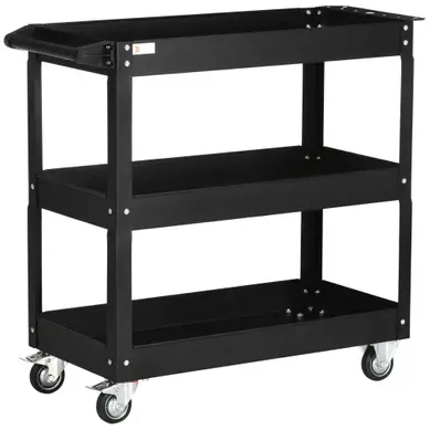 Chariot D’atelier En Acier Noir à 3 étagères Sur Roulettes Avec Poignée, Charge 150 kg Chariot D’atelier En Acier Noir à 3 étagères Sur Roulettes Avec Poignée, Charge 150 kg