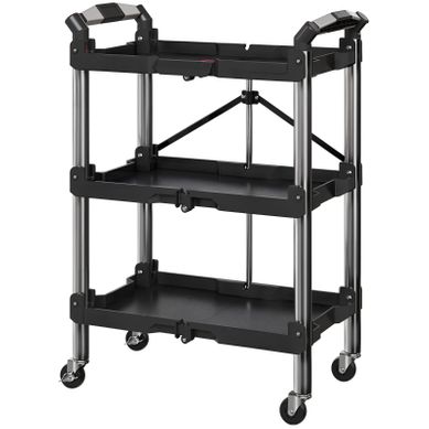 Chariot D’atelier Pliable à 3 étagères Mobile Avec Poignée Et Roues, Charge Max 68 kg Chariot D’atelier Pliable à 3 étagères Mobile Avec Poignée Et Roues, Charge Max 68 kg