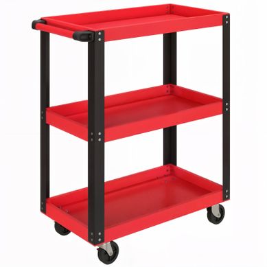 Chariot D’atelier à 3 Niveaux Avec Roulettes, Cadre Métallique Et Poignée, 120 Kg, Rouge Chariot D’atelier à 3 Niveaux Avec Roulettes, Cadre Métallique Et Poignée, 120 Kg, Rouge