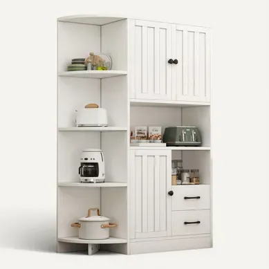 Vitrine D’angle Blanche 155 Cm Avec 3 Placards, 2 Tiroirs Et 14 Espaces De Rangement Vitrine D’angle Blanche 155 Cm Avec 3 Placards, 2 Tiroirs Et 14 Espaces De Rangement