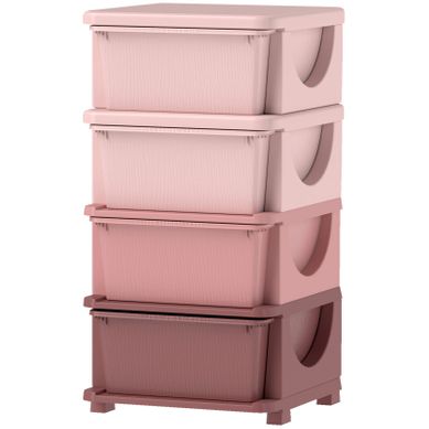 Boîte De Rangement Pour Enfants Avec 4 Tiroirs, Design Surélevé, Coins Arrondis, Rose Boîte De Rangement Pour Enfants Avec 4 Tiroirs, Design Surélevé, Coins Arrondis, Rose