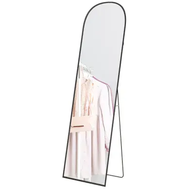 Miroir Sur Pied 169x49 Cm Avec Cadre Aluminium, Verre Incassable, Design Incurvé Pour Chambre