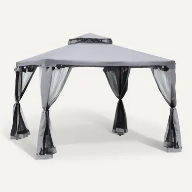 Pavillon De Jardin 3x3 M Avec 4 Parois Moustiquaires Toit Double Et Structure Métal Gris Clair