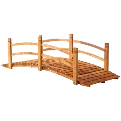 Pont De Jardin En Bois Massif 185 Cm Avec Rambarde, Support 200 Kg Pour Jardin Et étang