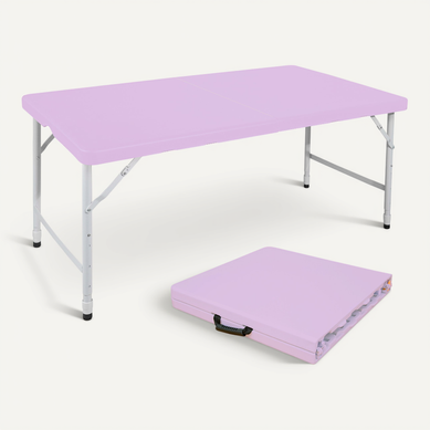 Table Pliante Portable 125 cm Robuste Avec Hauteur Réglable Pour Intérieur Et Extérieur, Violet Table Pliante Portable 125 cm Robuste Avec Hauteur Réglable Pour Intérieur Et Extérieur, Violet