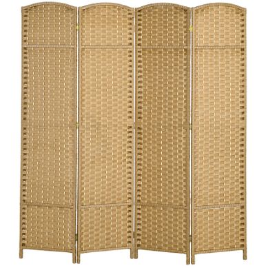 Paravent 4 Panneaux Pliable En Bois De Pin Avec Tissage Décoratif, Pour Salon Et Bureau Paravent 4 Panneaux Pliable En Bois De Pin Avec Tissage Décoratif, Pour Salon Et Bureau