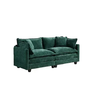 Canapé Modulable 2 Places En Chenille Verte, Style Cloud, Assise Double Couche Ultra Confortable Canapé Modulable 2 Places En Chenille Verte, Style Cloud, Assise Double Couche Ultra Confortable
