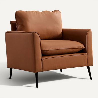 Fauteuil Nordique Rétro En Cuir Synthétique Résistant, Design Minimaliste, Marron Fauteuil Nordique Rétro En Cuir Synthétique Résistant, Design Minimaliste, Marron