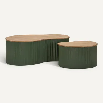 Ensemble De 2 Tables Basses Verthes 87x53 Et 50x35 Cm En Bois Et Métal Design Moderne