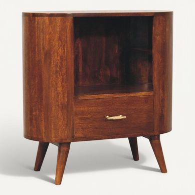 Buffet En Bois Massif Manguier, 1 Tiroir, étagère Ouverte, Pieds Nordiques, 75×35×77 Cm