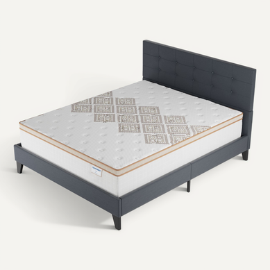 Ensemble 140x200 Cm, Lit Avec Tête De Lit + Matelas Ressorts Ensachés, Ép. 28cm Accueil Mousse Hr