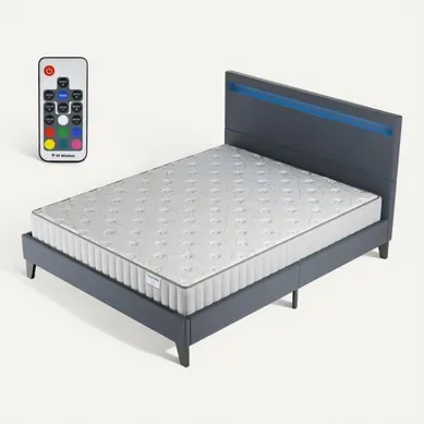 Ensemble 160x200cm, Lit Éclairage LED + Matelas Mousse, Ép.22cm Accueil Mémoire de Forme Ensemble 160x200cm, Lit Éclairage LED + Matelas Mousse, Ép.22cm Accueil Mémoire de Forme