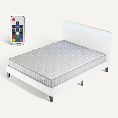 Ensemble 140x200cm, Lit Éclairage LED + Matelas Mousse, Ép.16cm Accueil Mémoire de Forme