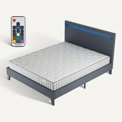 Ensemble 160x200cm, Lit Éclairage LED + Matelas Mousse, Ép.16cm Accueil Mémoire de Forme Ensemble 160x200cm, Lit Éclairage LED + Matelas Mousse, Ép.16cm Accueil Mémoire de Forme