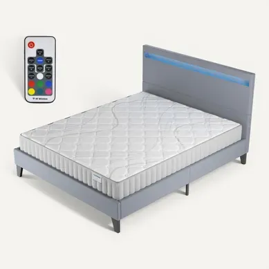 Ensemble 140x190cm, lit éclairage LED + matelas mousse, ép.22cm, accueil latex