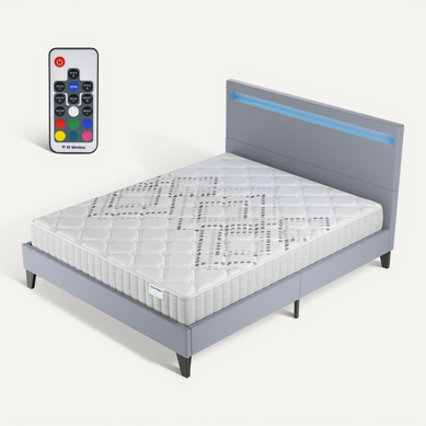 Ensemble 120x190 cm, Lit Éclairage LED + Matelas Ressorts Ensachés, ép.20cm Accueil Mousse HR Ensemble 120x190 cm, Lit Éclairage LED + Matelas Ressorts Ensachés, ép.20cm Accueil Mousse HR