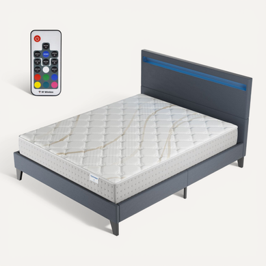 Ensemble 120x190 cm, Lit Éclairage LED + Matelas Ressorts Ensachés, ép.25cm accueil Mousse HR Ensemble 120x190 cm, Lit Éclairage LED + Matelas Ressorts Ensachés, ép.25cm accueil Mousse HR