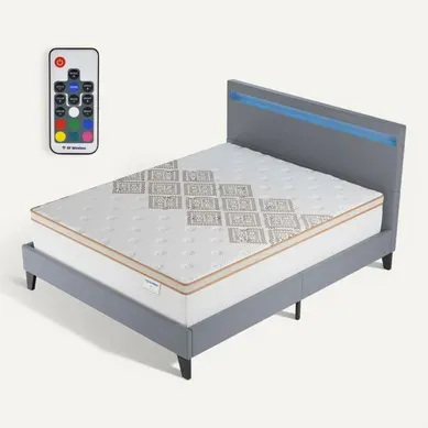 Ensemble 120x190 cm, lit éclairage LED + matelas ressorts ensachés, ép. 28cm accueil mousse HR Ensemble 120x190 cm, lit éclairage LED + matelas ressorts ensachés, ép. 28cm accueil mousse HR