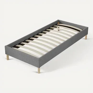 Sommier 90x200 Cm, Tissu Gris, Pieds En Bois Sommier 90x200 Cm, Tissu Gris, Pieds En Bois