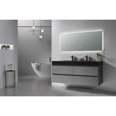 Meuble De Salle De Bain Double Vasque 150cm Gris Et Noir Avec Miroir LED Meuble De Salle De Bain Double Vasque 150cm Gris Et Noir Avec Miroir LED