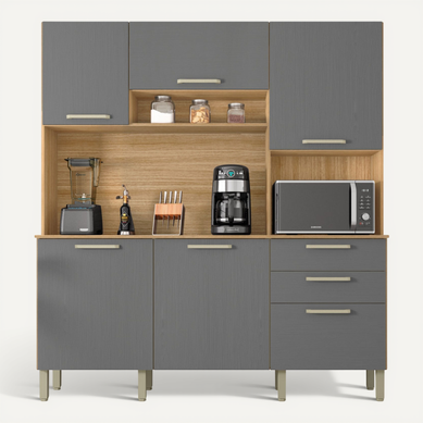 Buffet De Cuisine 6 Portes 2 Tiroirs Chêne Et Gris L 180.2 H 198 P 38.8 Cm Buffet De Cuisine 6 Portes 2 Tiroirs Chêne Et Gris L 180.2 H 198 P 38.8 Cm