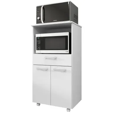 Meuble Micro-onde Blanc Mobile 2 Portes 1 Tiroir L 61 H 117.5 P 48.8 Cm Meuble Micro-onde Blanc Mobile 2 Portes 1 Tiroir L 61 H 117.5 P 48.8 Cm