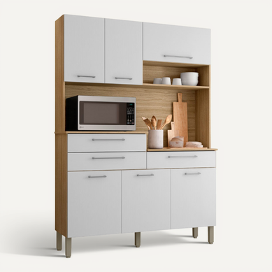 Buffet De Cuisine 6 Portes 3 Tiroirs 9 Niches Chêne Blanc L 138.5 X195 X38.8 Cm Buffet De Cuisine 6 Portes 3 Tiroirs 9 Niches Chêne Blanc L 138.5 X195 X38.8 Cm