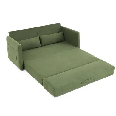 Canapé Convertible 2 Places En Velours Côtelé, Poche De Rangement, Deux Coussins, 165x92x82cm, Vert Canapé Convertible 2 Places En Velours Côtelé, Poche De Rangement, Deux Coussins, 165x92x82cm, Vert