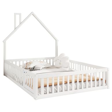 Lit Cabane Enfant 140x190cm - Lit Avec Sommier à Lattes - Bois Massif - Garde-corps Sécurité - Blanc Lit Cabane Enfant 140x190cm - Lit Avec Sommier à Lattes - Bois Massif - Garde-corps Sécurité - Blanc