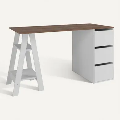 Bureau Tréteau Et Caisson 3 Tiroirs Blanc Et Châtaignier L 135 H 75 P 60 Cm Bureau Tréteau Et Caisson 3 Tiroirs Blanc Et Châtaignier L 135 H 75 P 60 Cm
