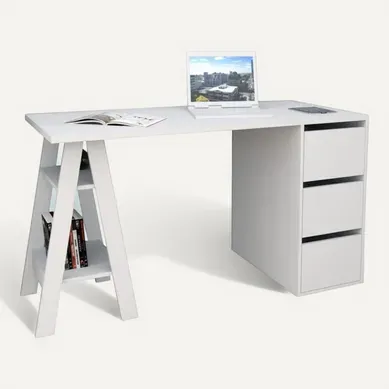 Bureau Tréteau Et Caisson 3 Tiroirs Blanc 2 Niches L 135 H 75 P 60 Cm Bureau Tréteau Et Caisson 3 Tiroirs Blanc 2 Niches L 135 H 75 P 60 Cm