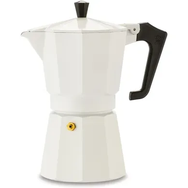 Cafetière Italienne 6 Tasses En Aluminium Blanc Mat — Poignée Ergonomique Cafetière Italienne 6 Tasses En Aluminium Blanc Mat — Poignée Ergonomique