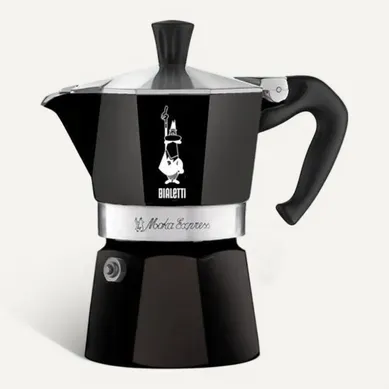 Cafetière Moka 6 Tasses 300 Ml — Aluminium Laqué Noir, Poignée Ergonomique