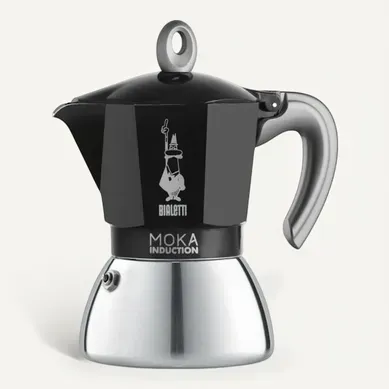 Cafetière Moka Induction 6 Tasses (0,28 L) — Aluminium et Base Inox, Poignée Soft-touch