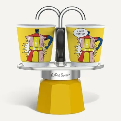 Set Cafetiere Italienne + 2 Tasses - Mini-express Lichtenstein - 100 Ml - Inox / Jaune Set Cafetiere Italienne + 2 Tasses - Mini-express Lichtenstein - 100 Ml - Inox / Jaune