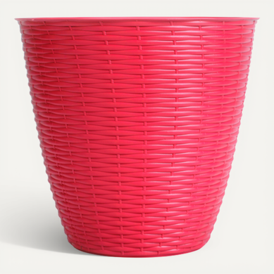 Pot De Fleurs "paglia" En Plastique - Rouge Corail - D 24 X H 22,3 Cm