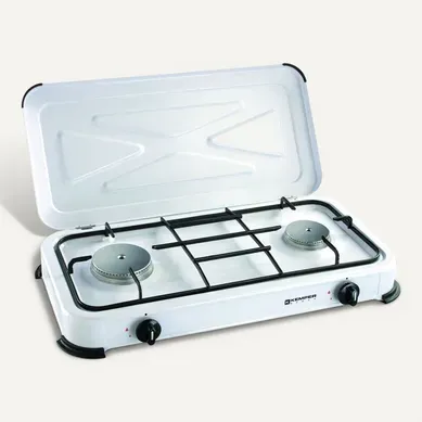 Réchaud À Gaz 2 Feux + Couvercle Blanc 104981 Réchaud À Gaz 2 Feux + Couvercle Blanc 104981