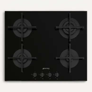 Table de cuisson gaz SMEG PV264B - 4 foyers - Noir Table de cuisson gaz SMEG PV264B - 4 foyers - Noir vue de face