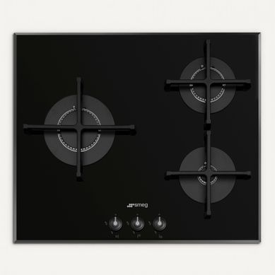 Table de cuisson gaz SMEG PV163B3 3 foyers Noir Table de cuisson gaz SMEG PV163B3 3 foyers Noir vue de face