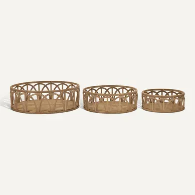 Lot De 3 Plateaux Décoratifs En Rotin "fuji" 50cm Naturel